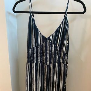 navy blue and white stripped jumpsuit